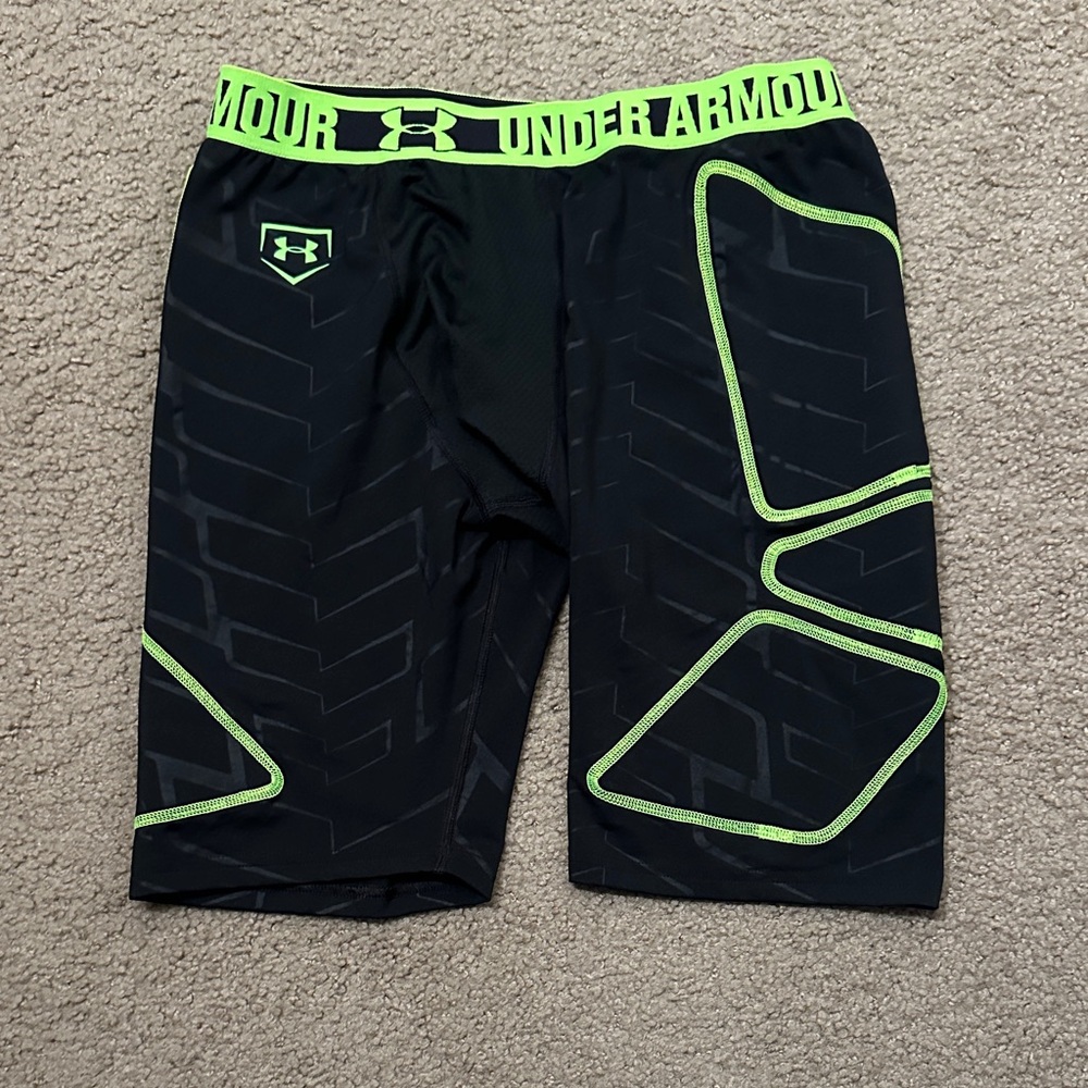 Under Armour HeatGear Fitted Compression Shorts Black Neon Green Youth YXL